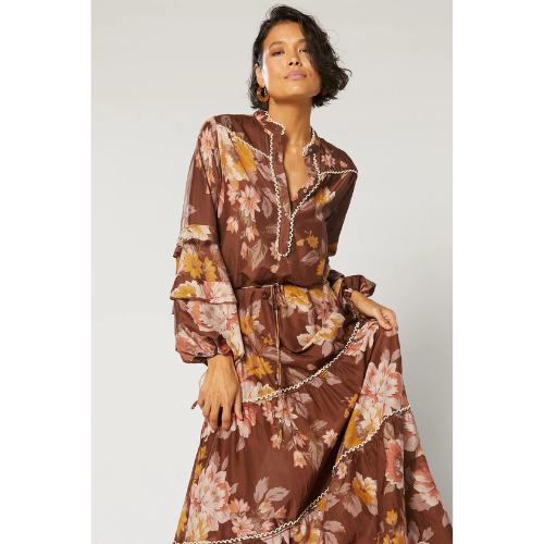 WINONA | DAHLIA TIERED DRESS - BROWN FLORAL - Image 3
