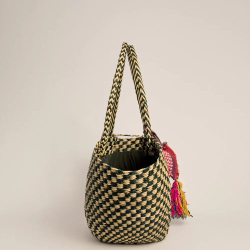 ORANGE INCA | Playa Tote - Checkered Olive Green and Natural - Image 2