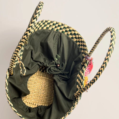 ORANGE INCA | Playa Tote - Checkered Olive Green and Natural - Image 3