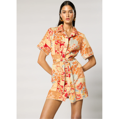 WINONA | SOLENE BUTTON UP SHORT DRESS - ORANGE FLORAL - Image 2