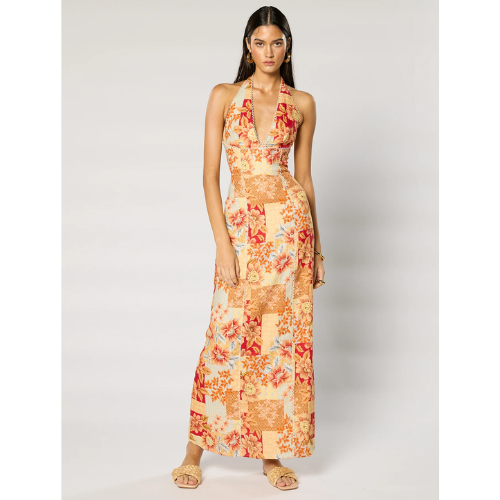 WINONA | SOLENE HALTER MAXI DRESS - ORANGE FLORAL - Image 2
