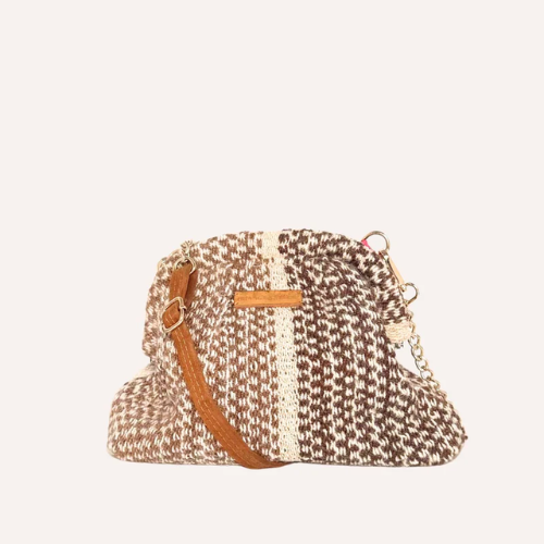ORANGE INCA | Luna Kiss Lock Frame Clutch - Browns and Ivory