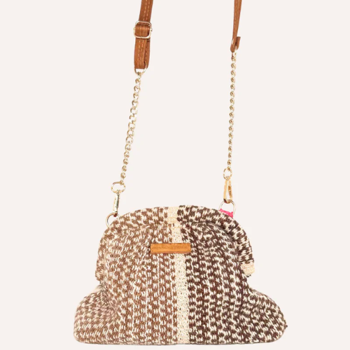 ORANGE INCA | Luna Kiss Lock Frame Clutch - Browns and Ivory - Image 3
