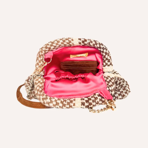 ORANGE INCA | Luna Kiss Lock Frame Clutch - Browns and Ivory - Image 4
