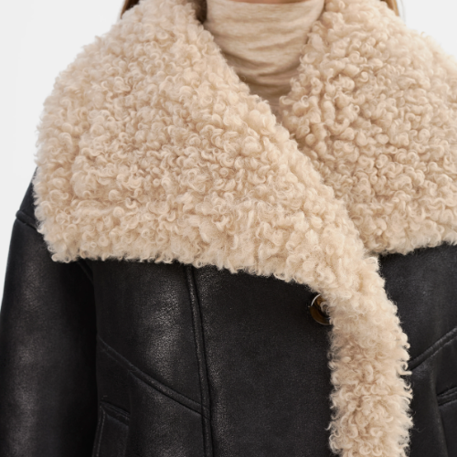 LAMARQUE | DEMI | Faux Shearling Coat - BLACK / BEIGE - Image 2