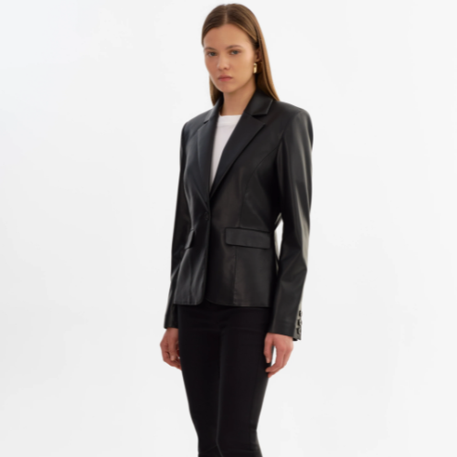 LAMARQUE | DAVIE | Faux Leather Blazer - BLACK - Image 2