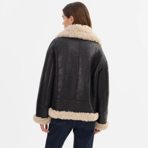 LAMARQUE | DEMI | Faux Shearling Coat - BLACK / BEIGE - Image 4