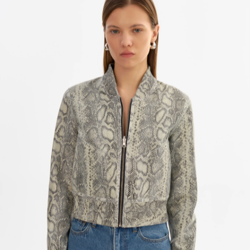 LAMARQUE | KORDELLA | Reversible Leather Bomber Jacket - CHARCOAL/SNAKE - Image 2