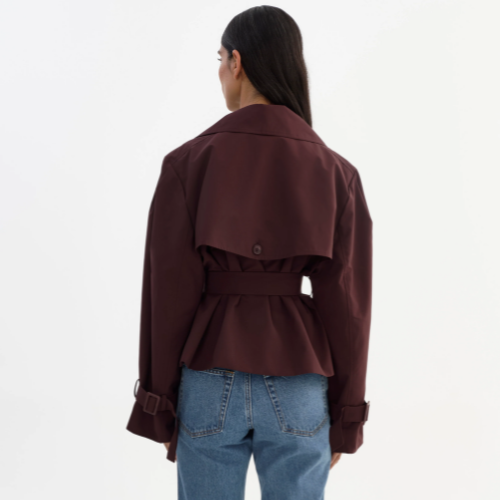 LAMARQUE | QUINN | Cropped Trench Coat - BURGUNDY - Image 3