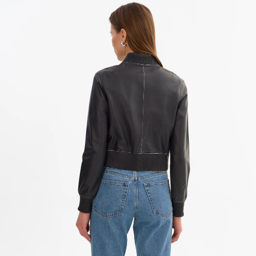 LAMARQUE | KORDELLA | Reversible Leather Bomber Jacket - CHARCOAL/SNAKE - Image 6