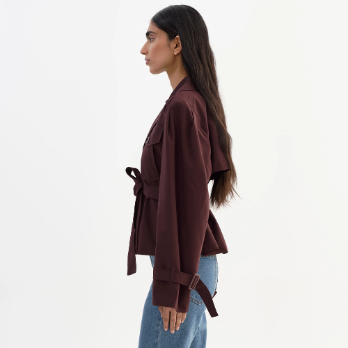 LAMARQUE | QUINN | Cropped Trench Coat - BURGUNDY - Image 2