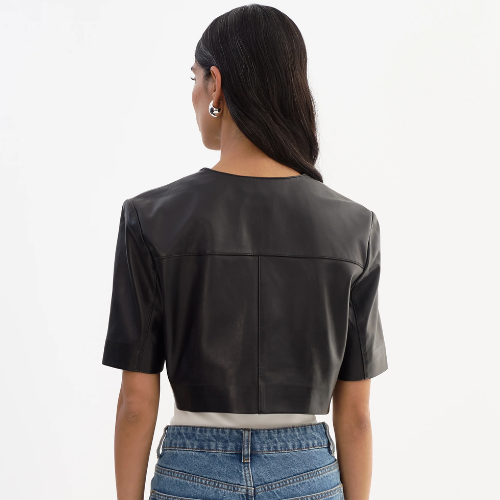 LAMARQUE | AVIANA | Collarless Leather Jacket - BLACK - Image 4