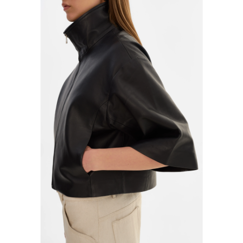 LAMARQUE | ELIN | Funnel Neck Leather Jacket - BLACK - Image 3