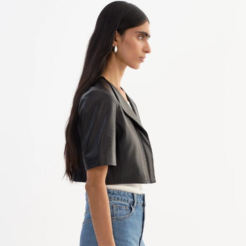 LAMARQUE | AVIANA | Collarless Leather Jacket - BLACK - Image 3
