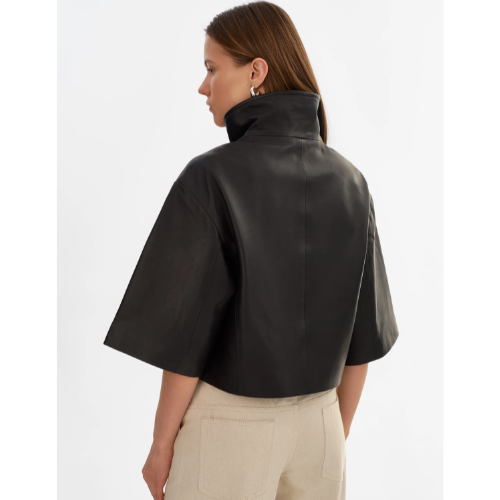 LAMARQUE | ELIN | Funnel Neck Leather Jacket - BLACK - Image 4