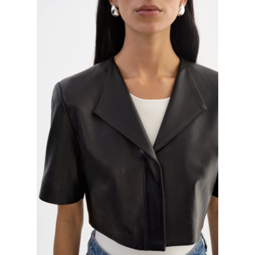 LAMARQUE | AVIANA | Collarless Leather Jacket - BLACK - Image 2