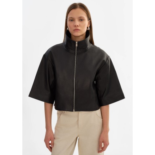 LAMARQUE | ELIN | Funnel Neck Leather Jacket - BLACK - Image 2
