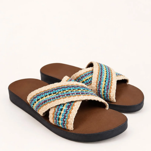 ORANGE INCA | The Pisac Cross Sandal - Ivory and Turquoise