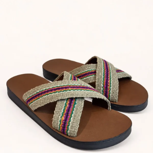 ORANGE INCA | The Pisac Cross Sandal - Olive Green and Purple